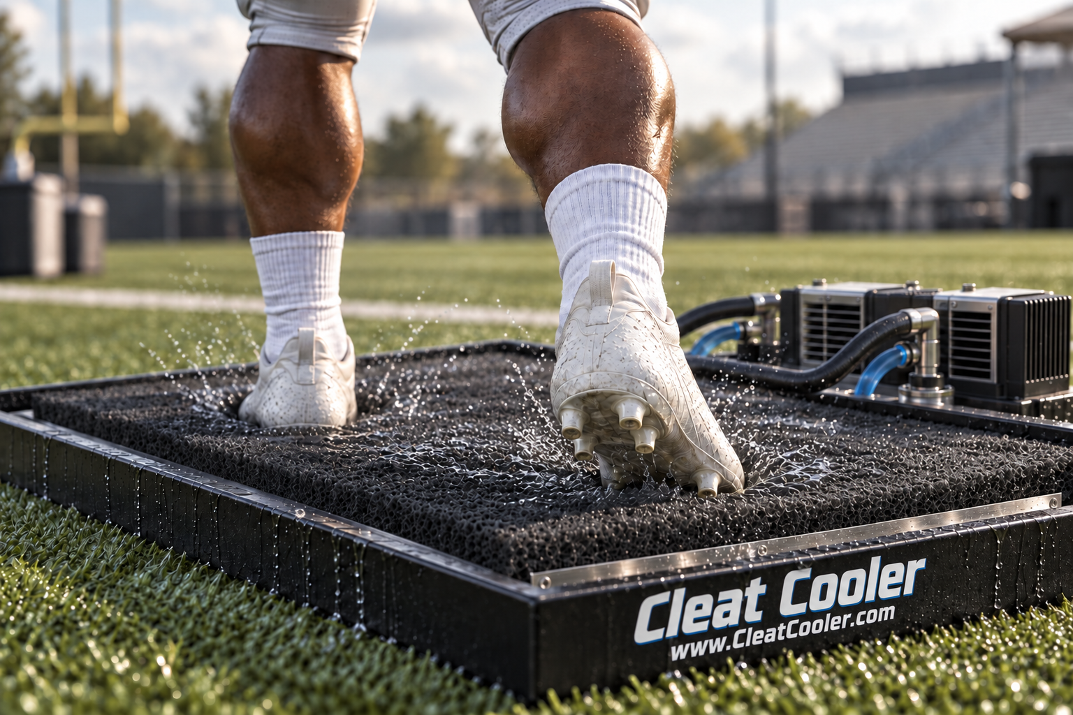 Close-up of football cleats cooling on the Cleat Cooler tray